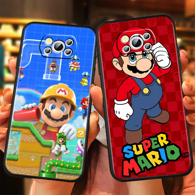 M-Marios Cartoon Cute For Xiaomi Mi Poco F5 F4 F3 F2 X5 X4 X3 M6 M5 M5S M4 M3 C40 Pro GT NFC 5G Black Cover Phone Case