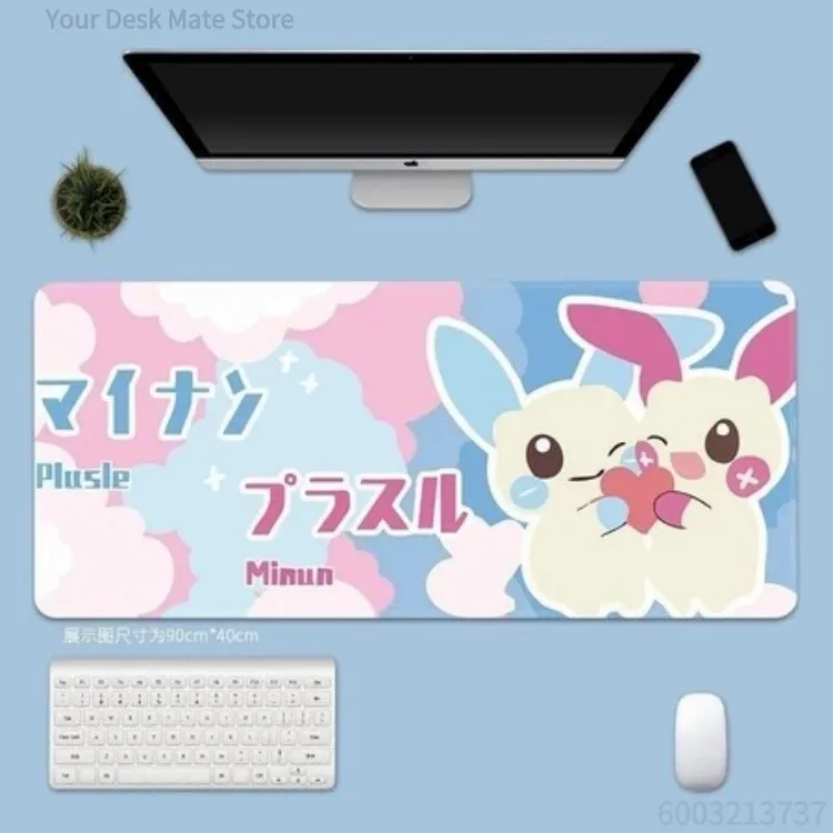 Cute Pastel Cartoon Creature Large Desk Mat Cloud Pattern Gaming Mousepad Non-slip Lockedge Keyboard Pad for Girls Desktop Decor