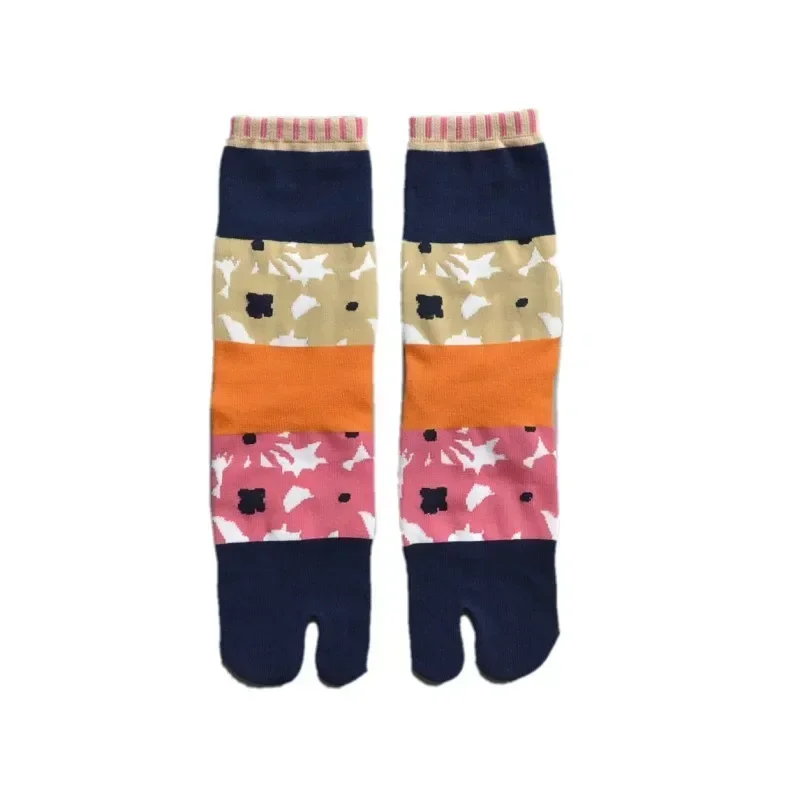 Colorful Cartoon Combed Cotton Women\'s Two Toe Socks Grapes Waves Carp Japanese Harajuku Funny Cute Sandals Tabi Socks Sokken