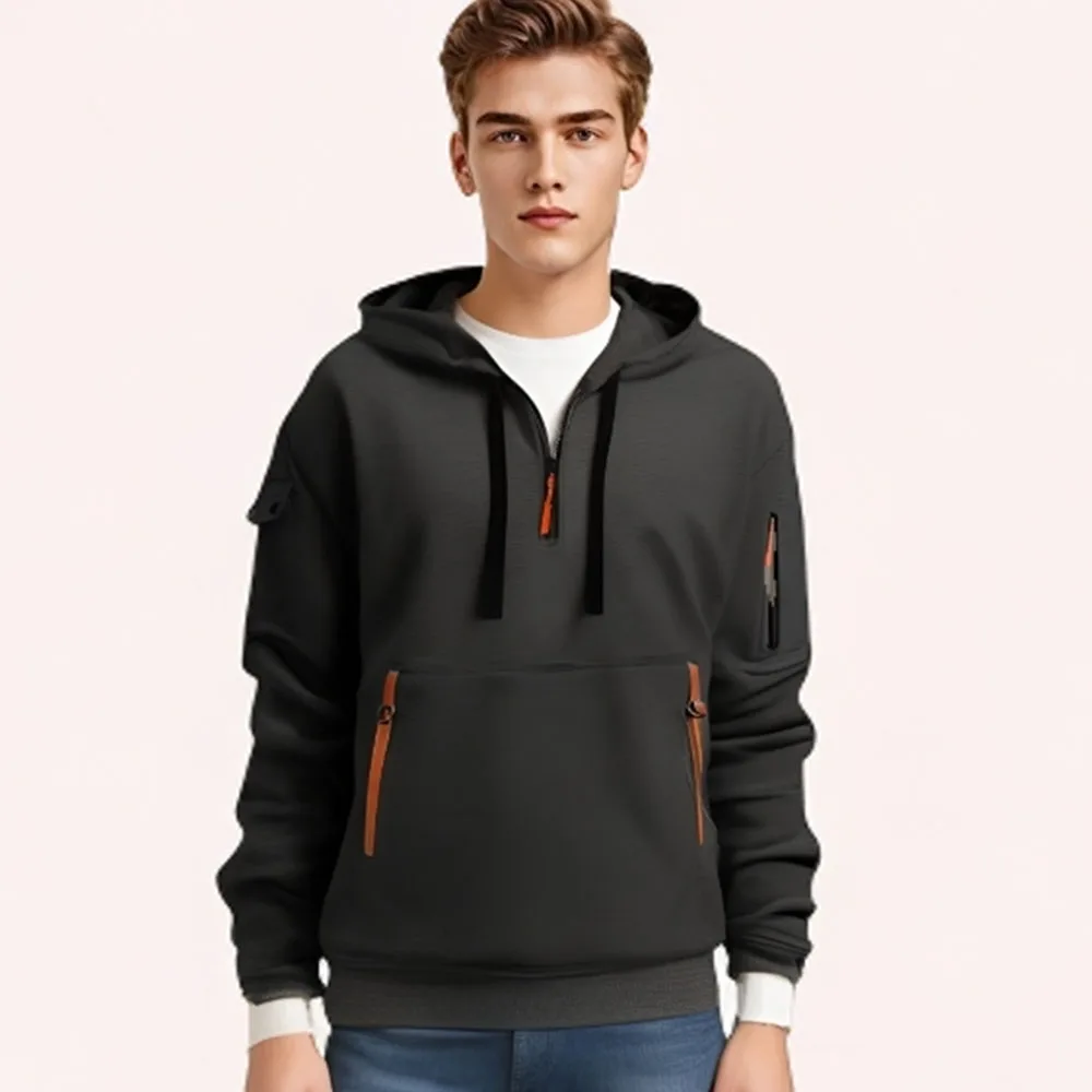 

Men's hoodie, casual sports hoodie, autumn and winter top, arm pocket zipper hoodie
