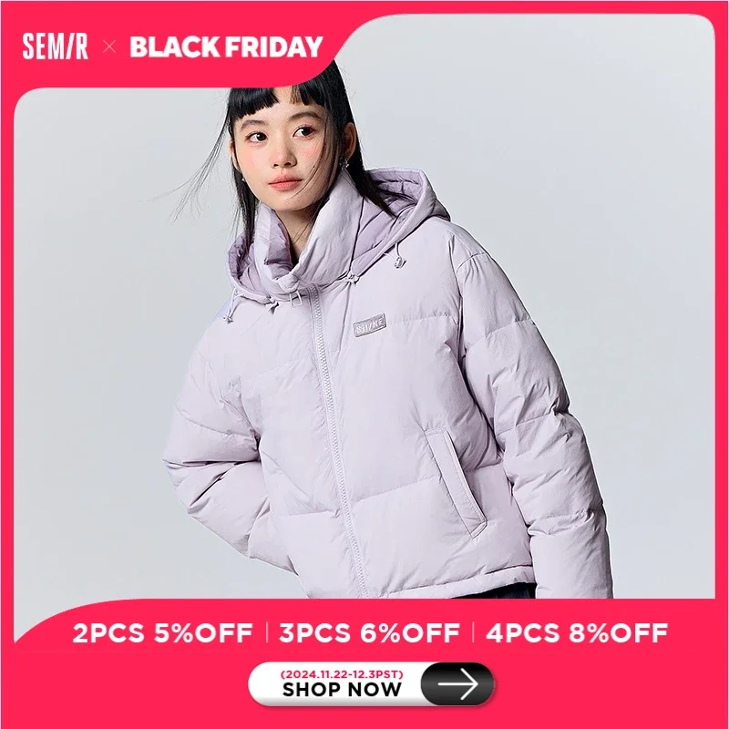 Semir Down Jacket Women Color-Blocked Hooded Retro 2023 Winter New Fashion Simple Oversize Lightweight Jacket