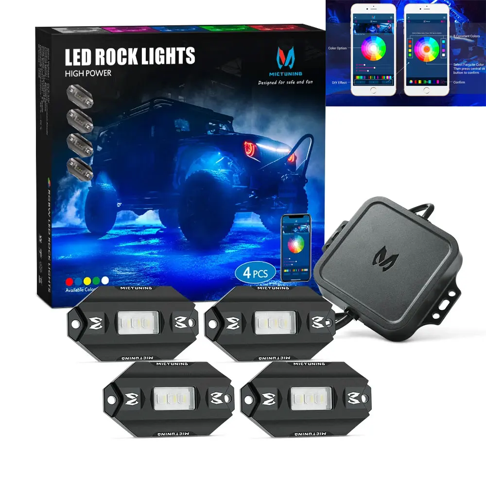 

MICTUNING RGBW LED Rock Lights Controller Remote Multicolor Neon LED Lights, Music Mode - C1 4Pods Multicolor Neon LED Light Kit