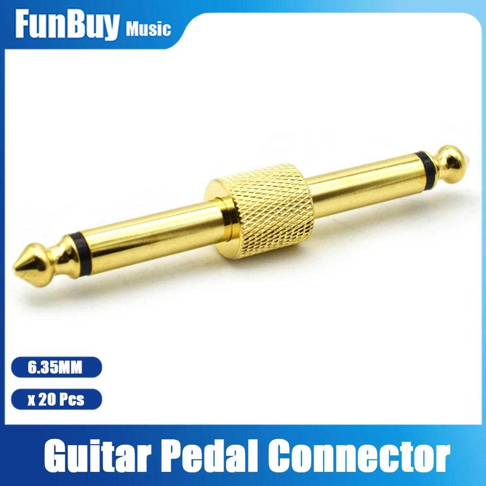 

20 шт., 6,35 мм до 6,35, прямой разъем для педали эффектов для гитары, аудиоадаптеры, соединительный разъем, золото