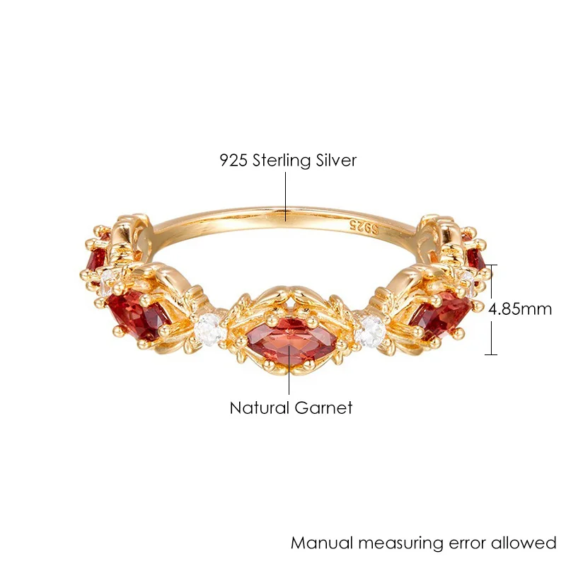 LAMOON Vintage natural garnel gemstone ring for women luxury elegant 925 sterling silver gold vermeil fine jewelry