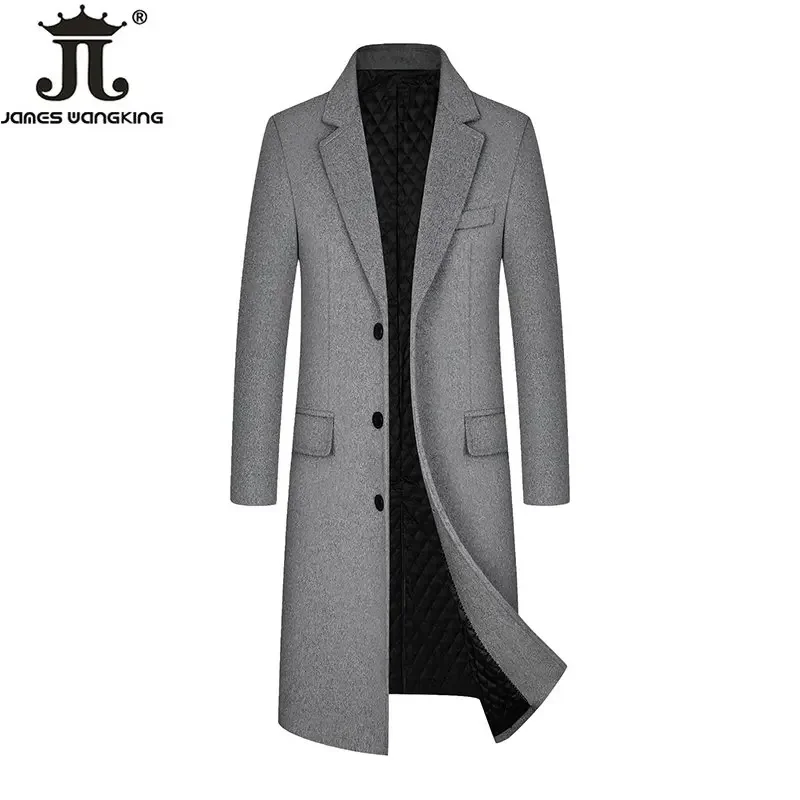 

Mens Long Coat Woolen Jackets Boutique High-end Wool Blend Overcoat Trench Men X-long Thick Coat Over The Knee Trench Coat