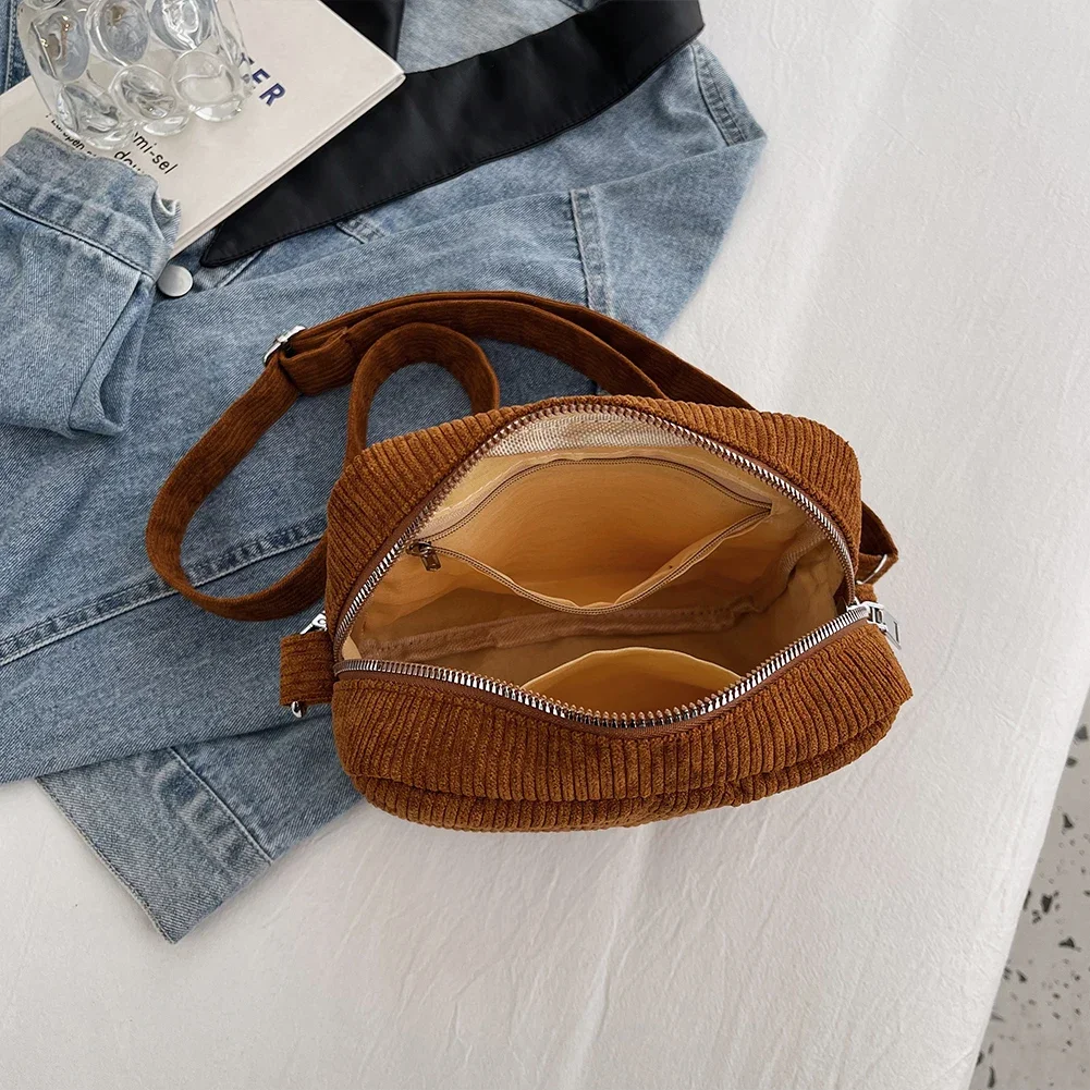 Women Corduroy Shoulder Messenger Bag Autumn Winter Casual Crossbody Bag Female Design Tote Handbag Purse Puffy Shopper Bag 2023