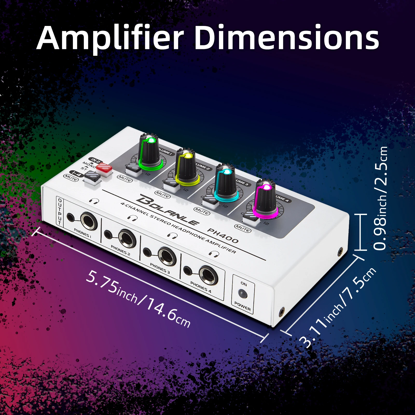 Bolanle PH400 4-Kanal Stereo-Kopfhörerverstärker Verteilungssystem 600 Ohm Hohe Impedanz RGB-Beleuchtung Studio – Detail 5