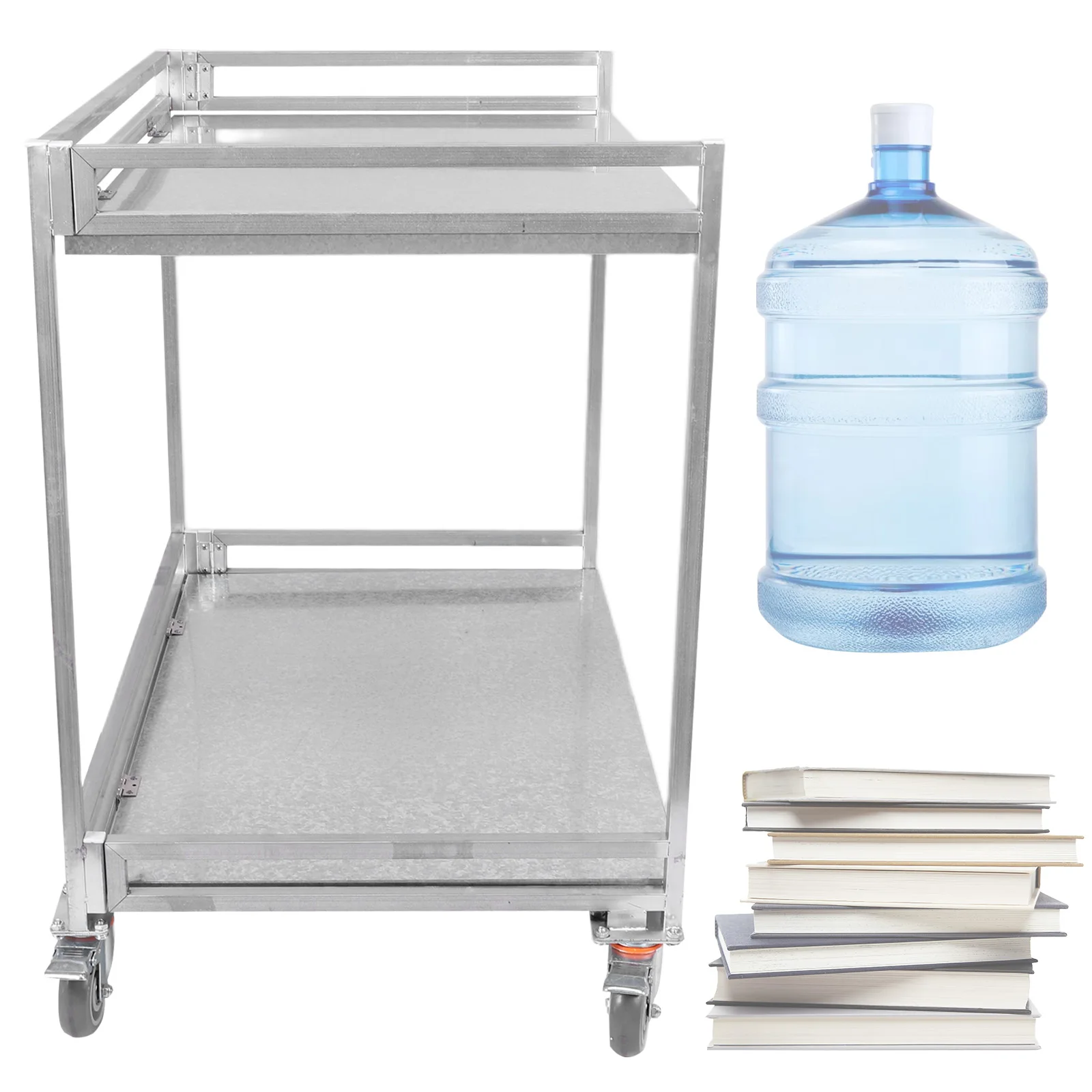 

2 Shelf Rolling Cart Collapsible Steel Rolling Utility Cart with Wheels 660lbs Capacity with Handle for Groceries Warehouse