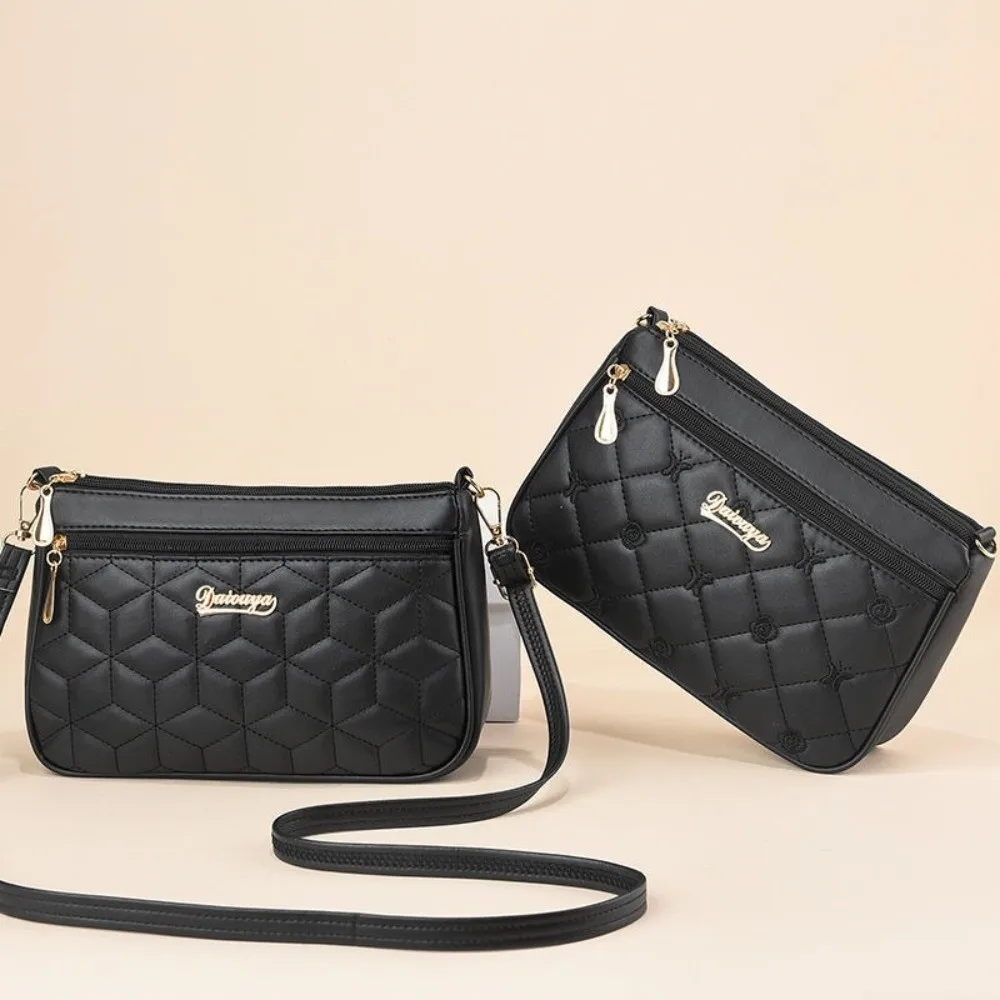 Fashion PU Leather Crossbody Bags Large Capacity Embroidery Thread Shoulder Bag Solid Color Women's Handbags Women