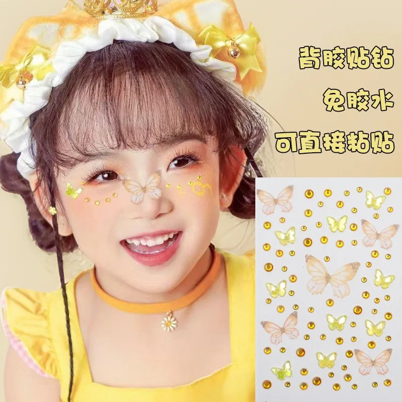 子供の 3D フェイシャルタトゥーステッカー仮面舞踏会パーティーアクリルグリッタークリスタル一時的なタトゥー女性のフェイシャルジュエリー DIY