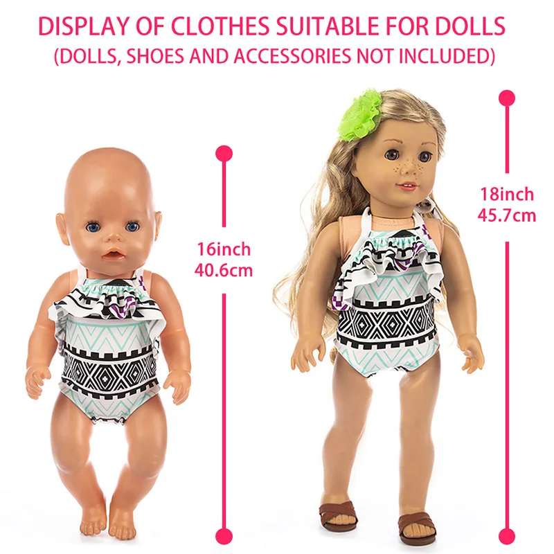 Cute Swimming Suit For 18Inch American Doll Bohemia Print Doll Swimsuit Clothes For 43Cm Newborn Baby Doll Kids Gift. ﻿
