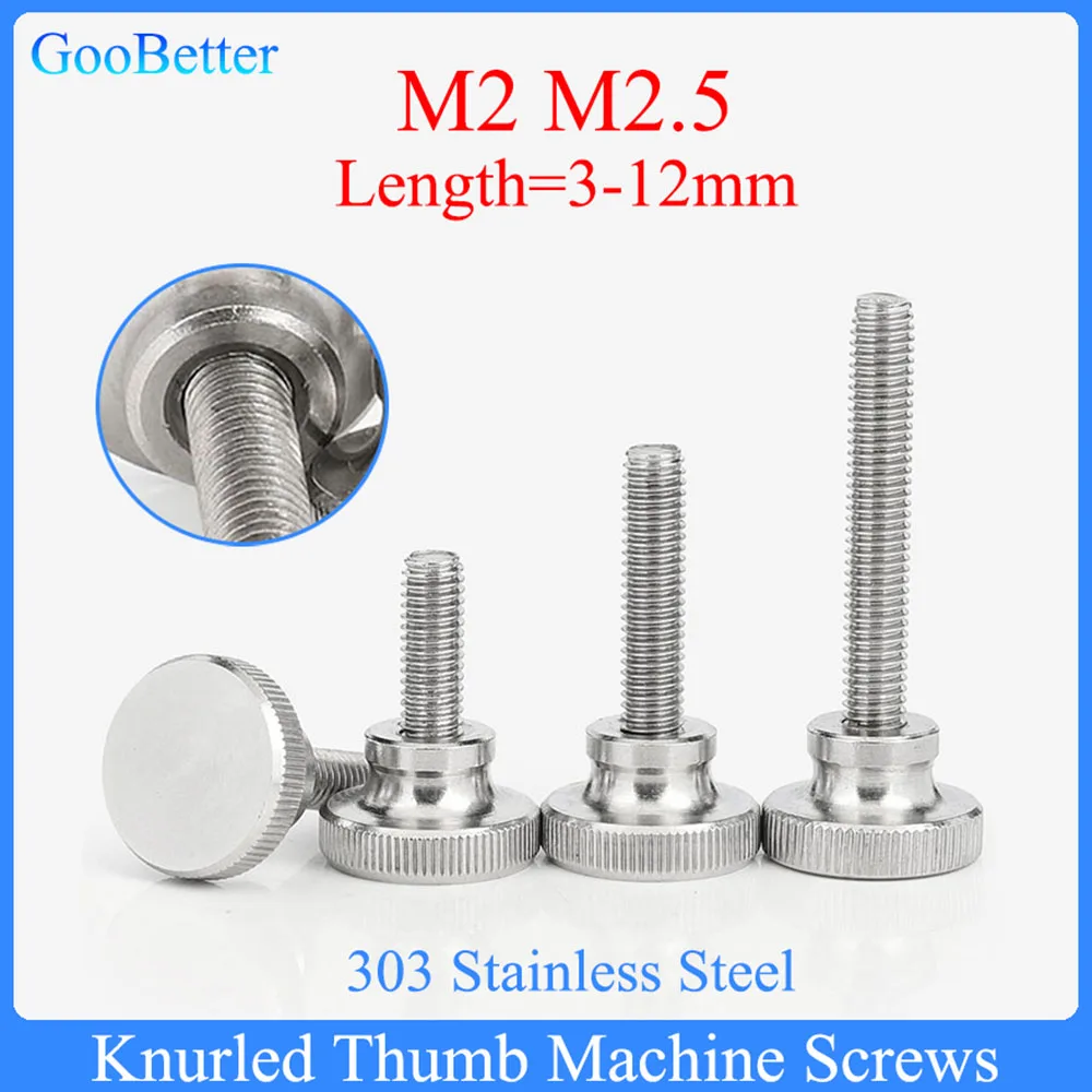 

2-100Pcs Knurled Thumb Machine Screws M2 M2.5 303 Stainless Steel Hand Grip Knob Tall Head Manual Adjustment Bolts Length=3-12mm