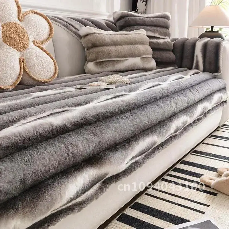 

High Grade Printed Rabbit Plush Sofa Towel Warm Soft Thick Non-slip Anti-cat Scratch Sofa Cover Sectional L-shaped Couch Cover
