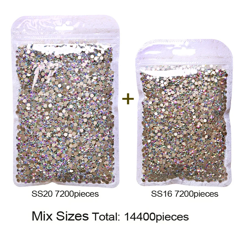 Clear AB Bulk Wholesale Big package Non Hot Fix Crystals Glass Rhinestone SS16 SS20 SS30 Flat Back Strass Nail Art Garment Stone