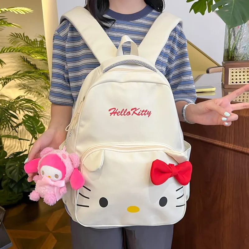 2024 Kawaii Hello Kitty Backpack Junior High School Bag Student Schoolbag Y2k Anime Cartoon Sanrio Shoulder Bag Girls Gift