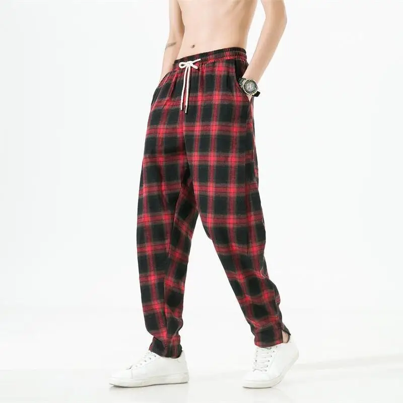 Trousers for Men Check Thin Harem Summer Casual Pants Man Plaid Cotton Fashion 2024 High Quality New in Slacks Original Clothing