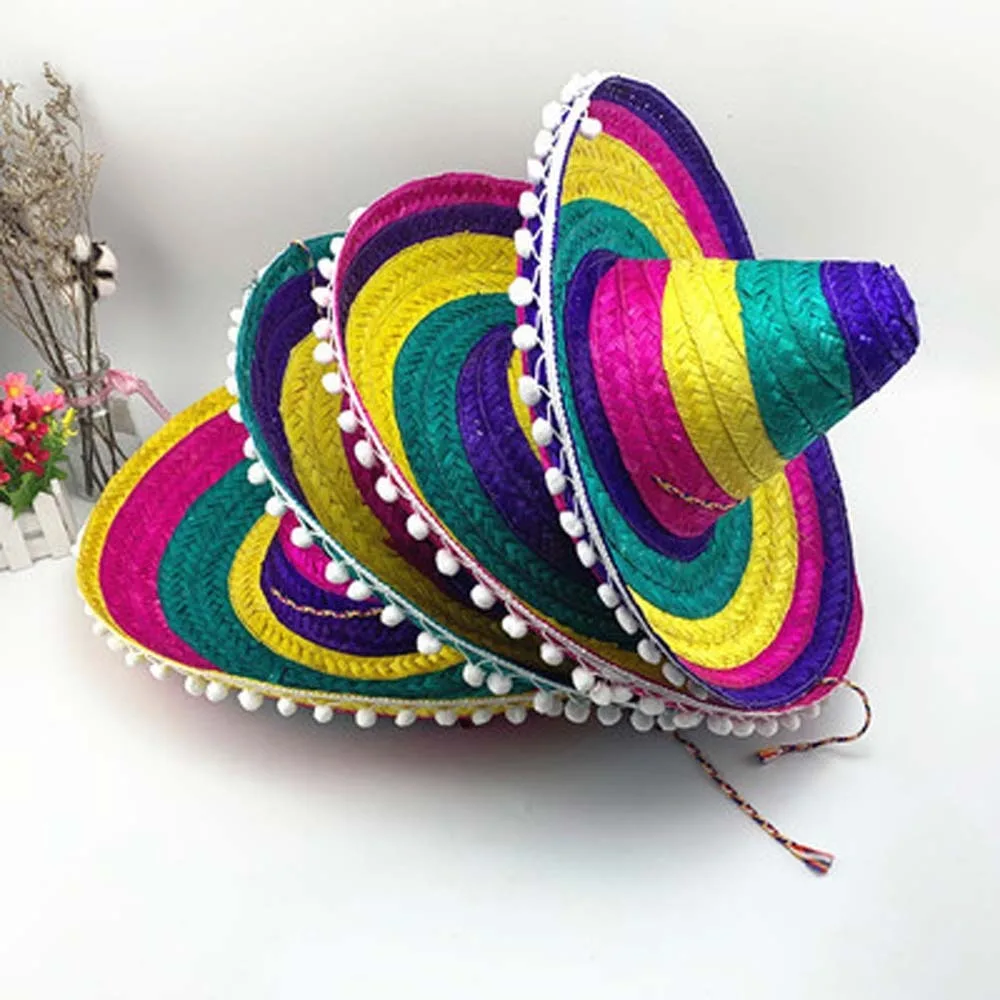 

Wide Brim Mexican Party Hat Panama Bucket Stage Preformance Mexican Straw Hats Sun Hat Colorful Carnival Sombrero Party Decor
