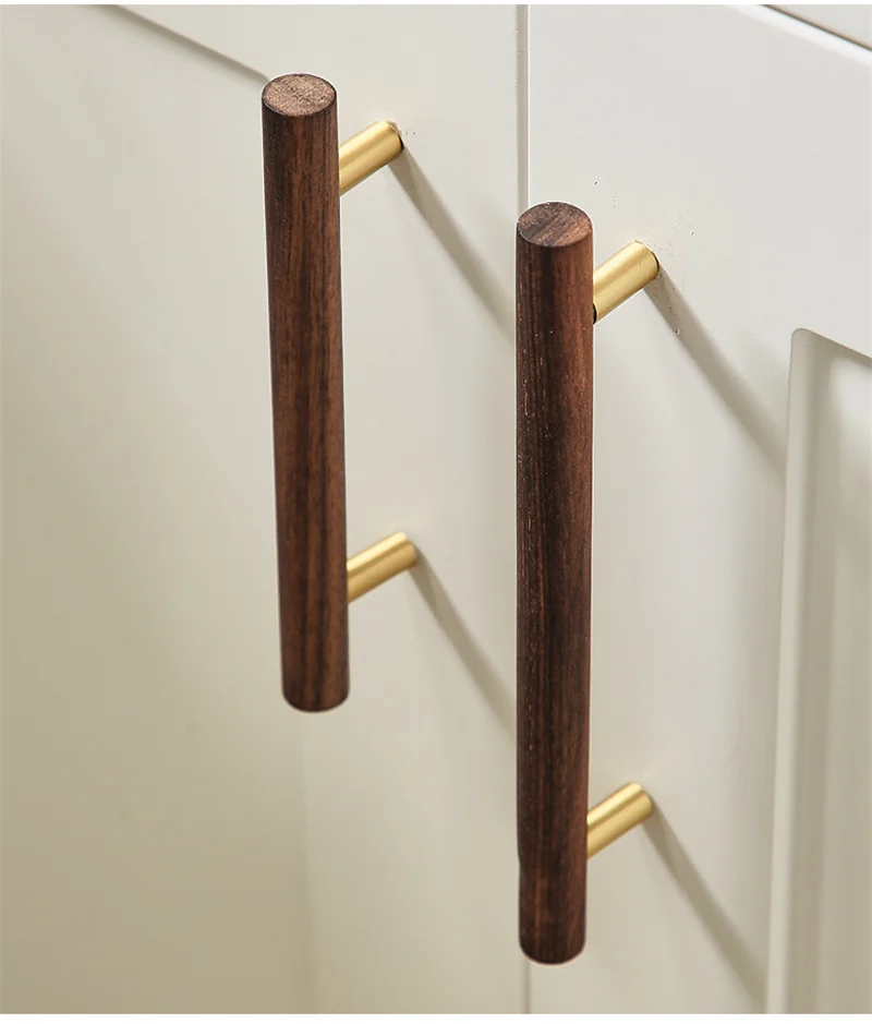 Nordic Walnut Cabinet Pulls Door Handle Long Bar Solid Wood Brass Cabinet Drawer Ball Handles Wardrobe Cupboard Furniture Knob