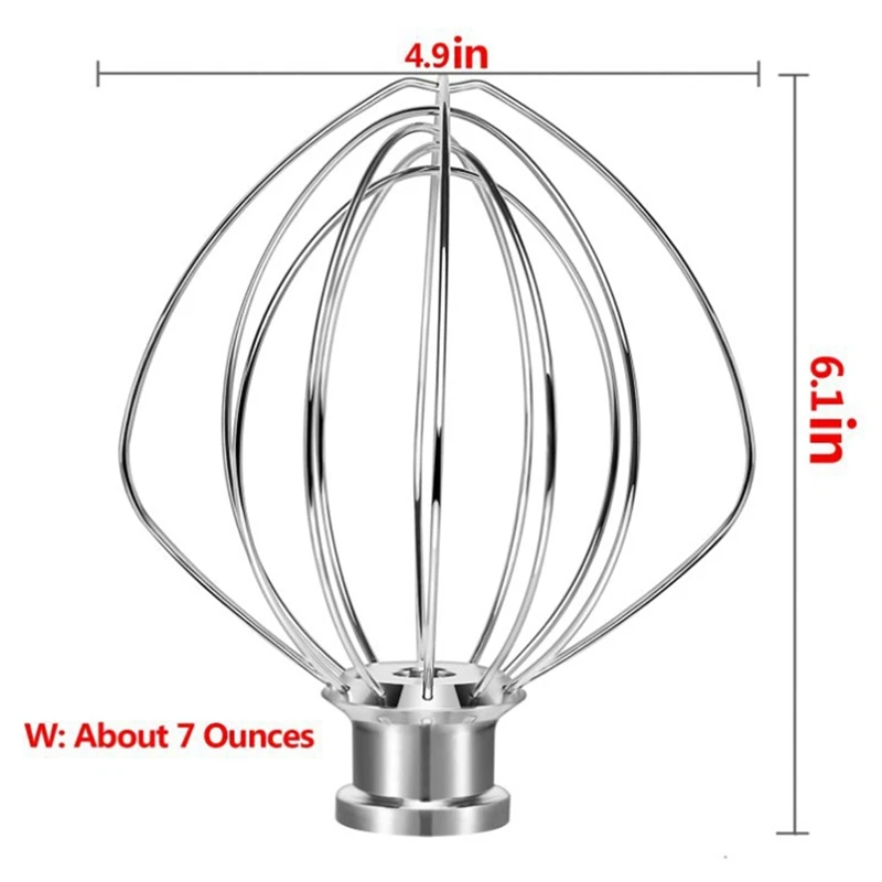 K45WW Stainless Steel Egg Whisk Mixer Mixing Head 4.5QT Fits For Kitchenaid Mixer Hand Mixer Beater Replacement Part