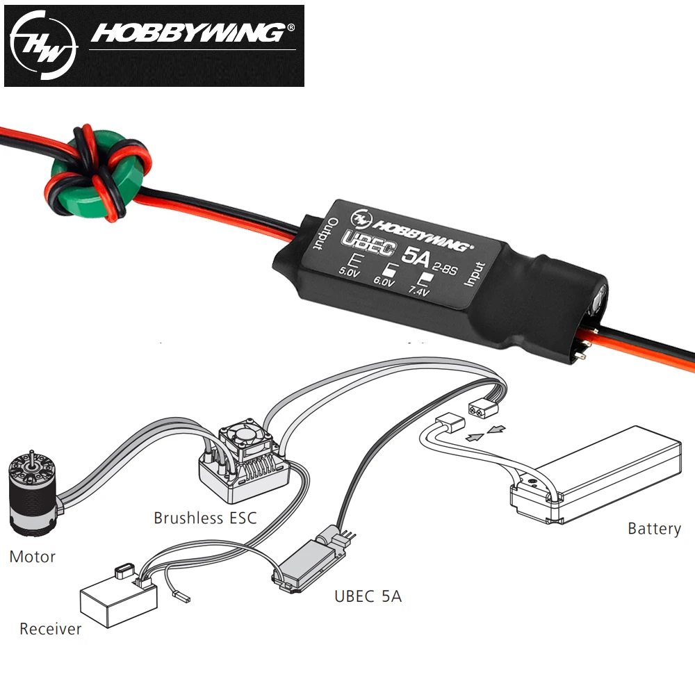 Hobbywing alta eficiencia 2-8S 5A UBEC 5V 6V 7,4 V BEC ajustable para piezas de coche RC