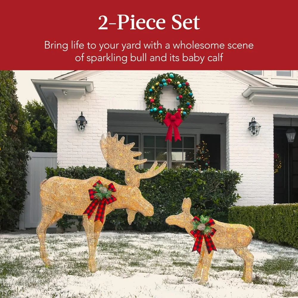 2-Piece Moose Family, Lighted Outdoor All-Weather Christmas Yard Decoration Light-Up Décor Set w/ 170 LED Party Decor