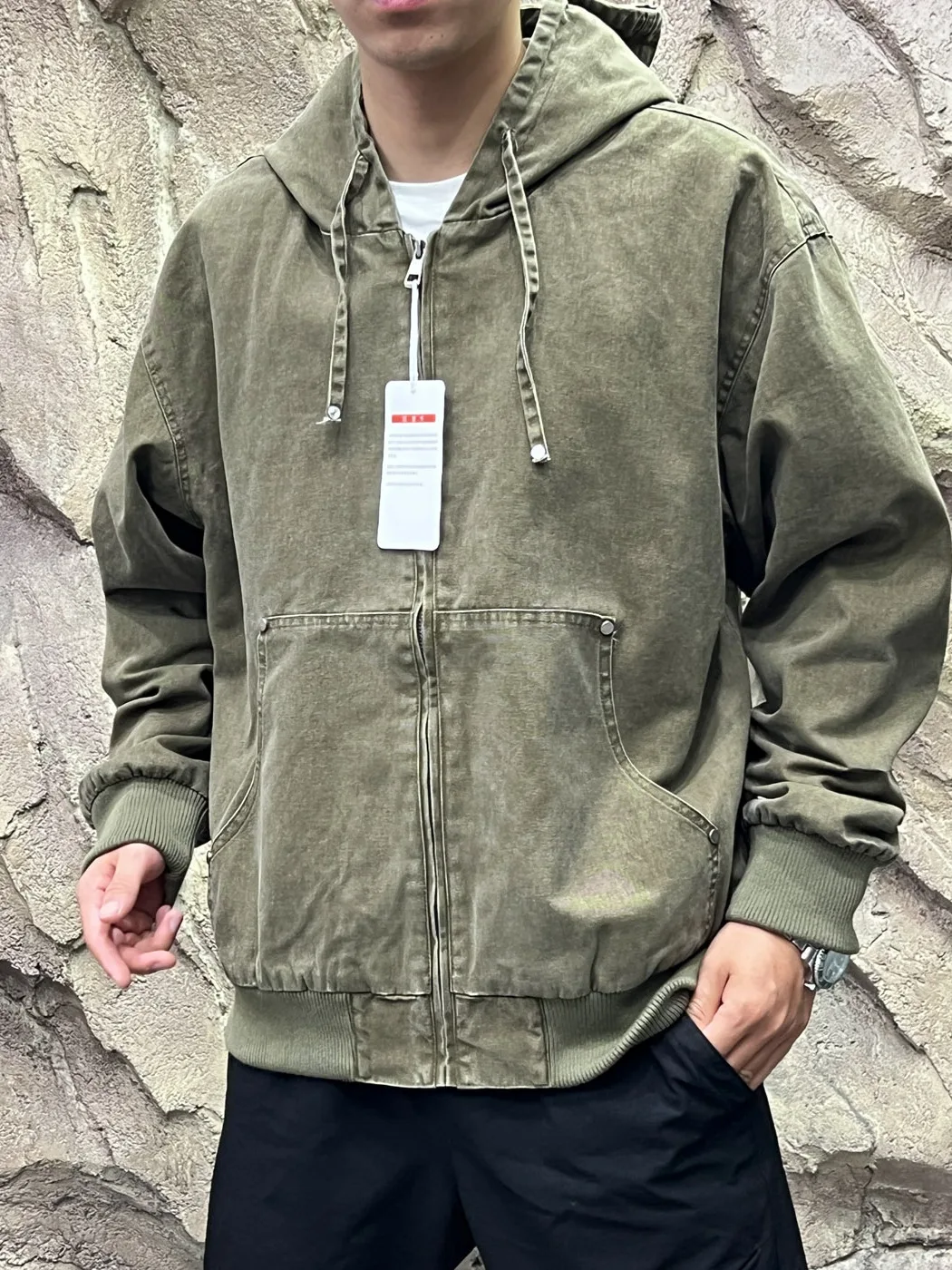 North American  Line Vintage Washed 100% Cotton Hooded Jacket Loose Fit Men's Autumn Fashionable All-Match Outerwear