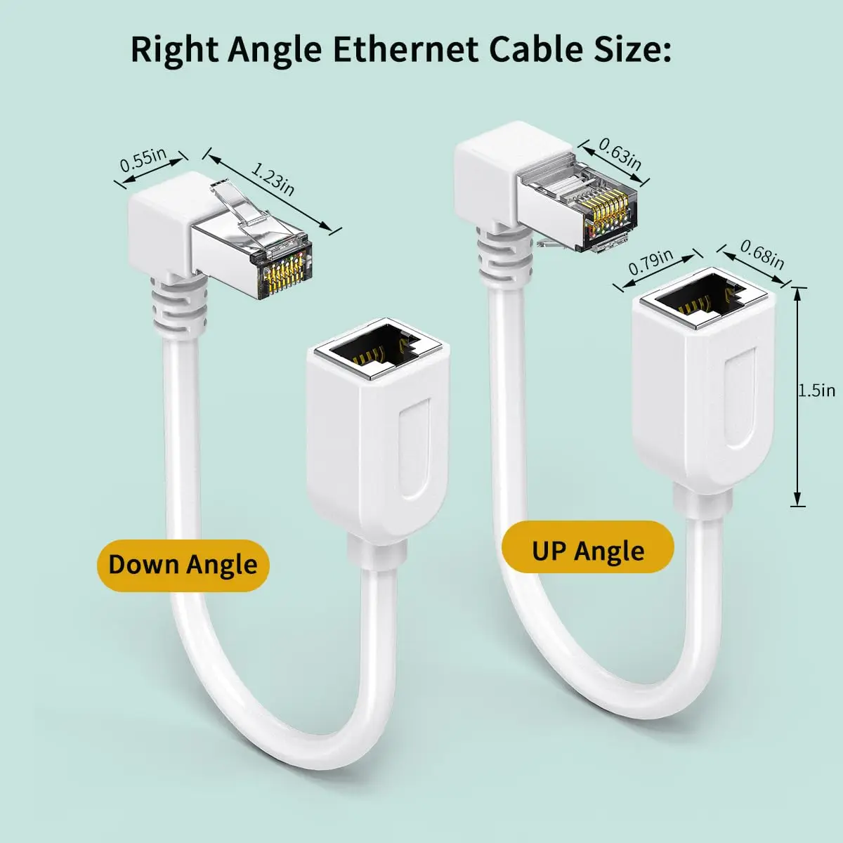 Right Angle Cat7 Ethernet Flat Extension Cables,LAN  Network Patch Cord Male to Female Connector for Router Smart TV Laptop