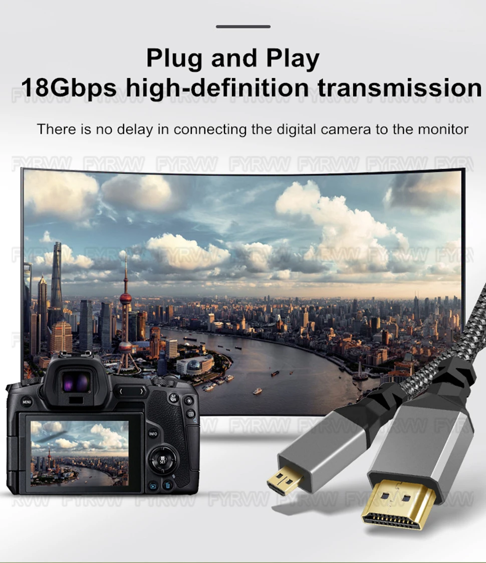 4K Micro HDMI-kompatibel zu HDMI-kompatibles Kabel für GoPro Hero Raspberry Pi 4 Sony A6000 Nikon Yoga 3 Kamera Micro HD zu HDTV – Detail 4