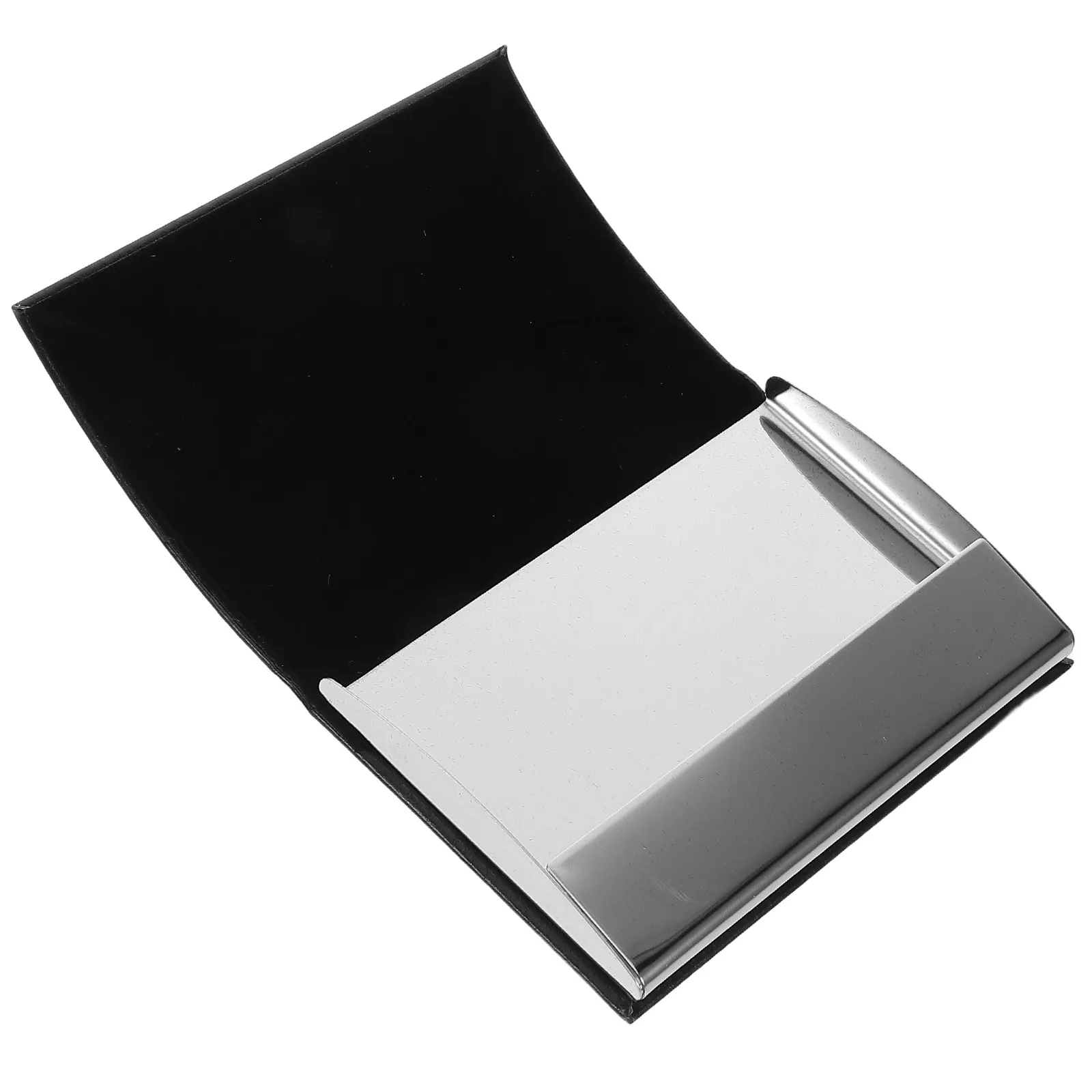 Metal Business Card Holder PU Slim Design Curved Metal Flap Business Card Organizer Office Essential Professional Carry