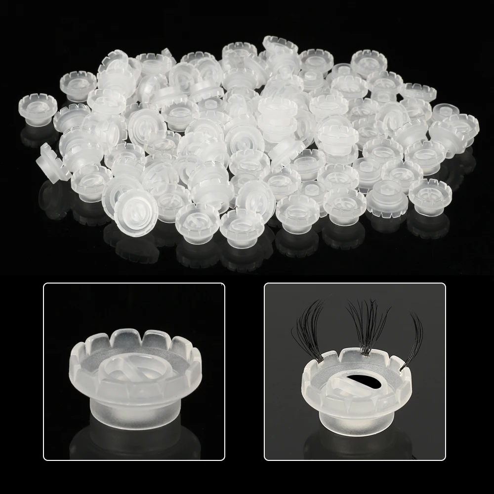 50/100pc False Eyelashes Graft Rapid Blooming Flowering Glue Cup Eyelash Glue Ring Holder 2 in 1 Camellia Eyelash Extension Tool