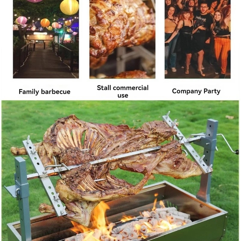 Outdoor Whole Sheep Oven Commercial Hand Rotary Grill Household Charcoal Patio Hand Rotating Suckling Pig Grill