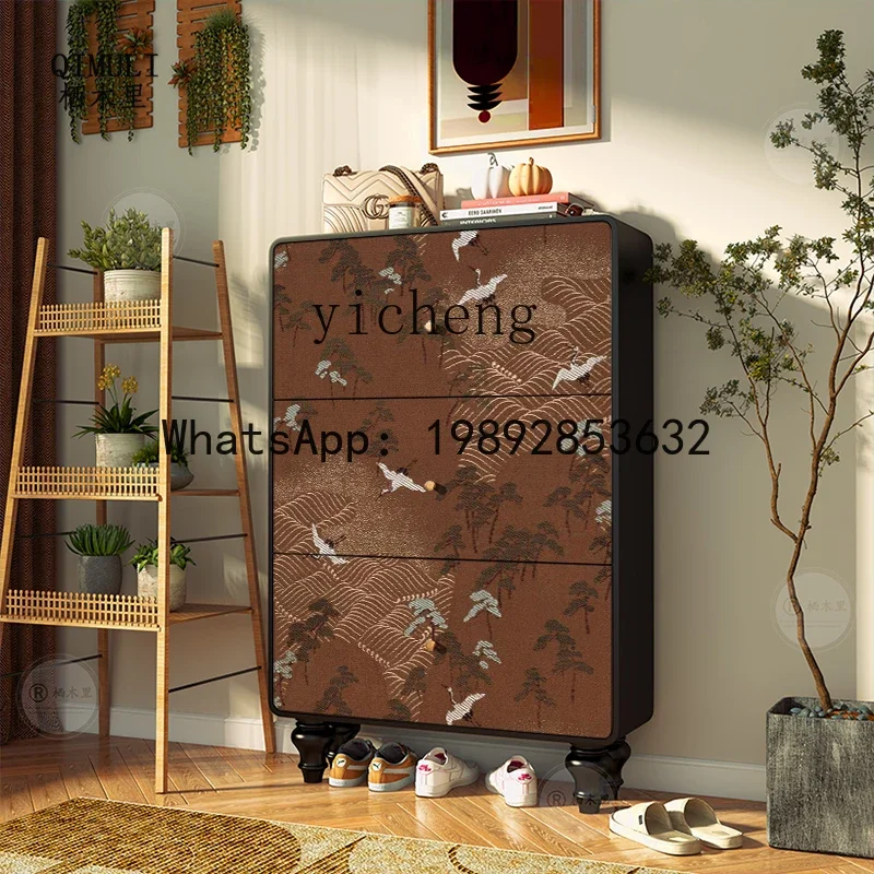 FZ French Chinese style solid wood shoe cabinet Extremely narrow tipping bucket cabinet Ultra-thin shoe cabinet at the entrance