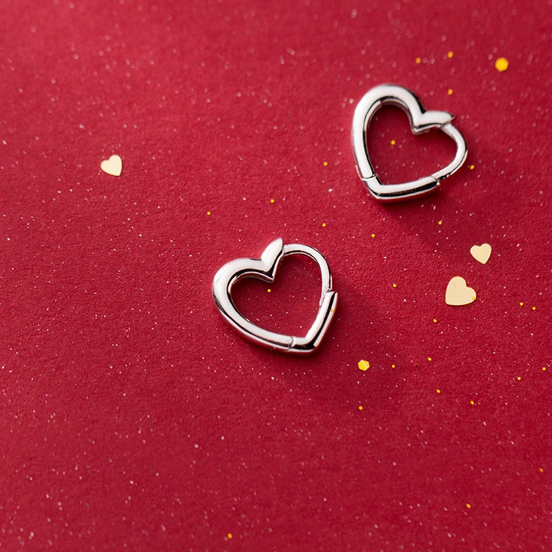 Modian wykwintne proste serca romantyczny urok Hoop kolczyki dla kobiet prawdziwe 100% 925 Sterling Silver kobiece akcesoria biżuteria — zdjęcie 3