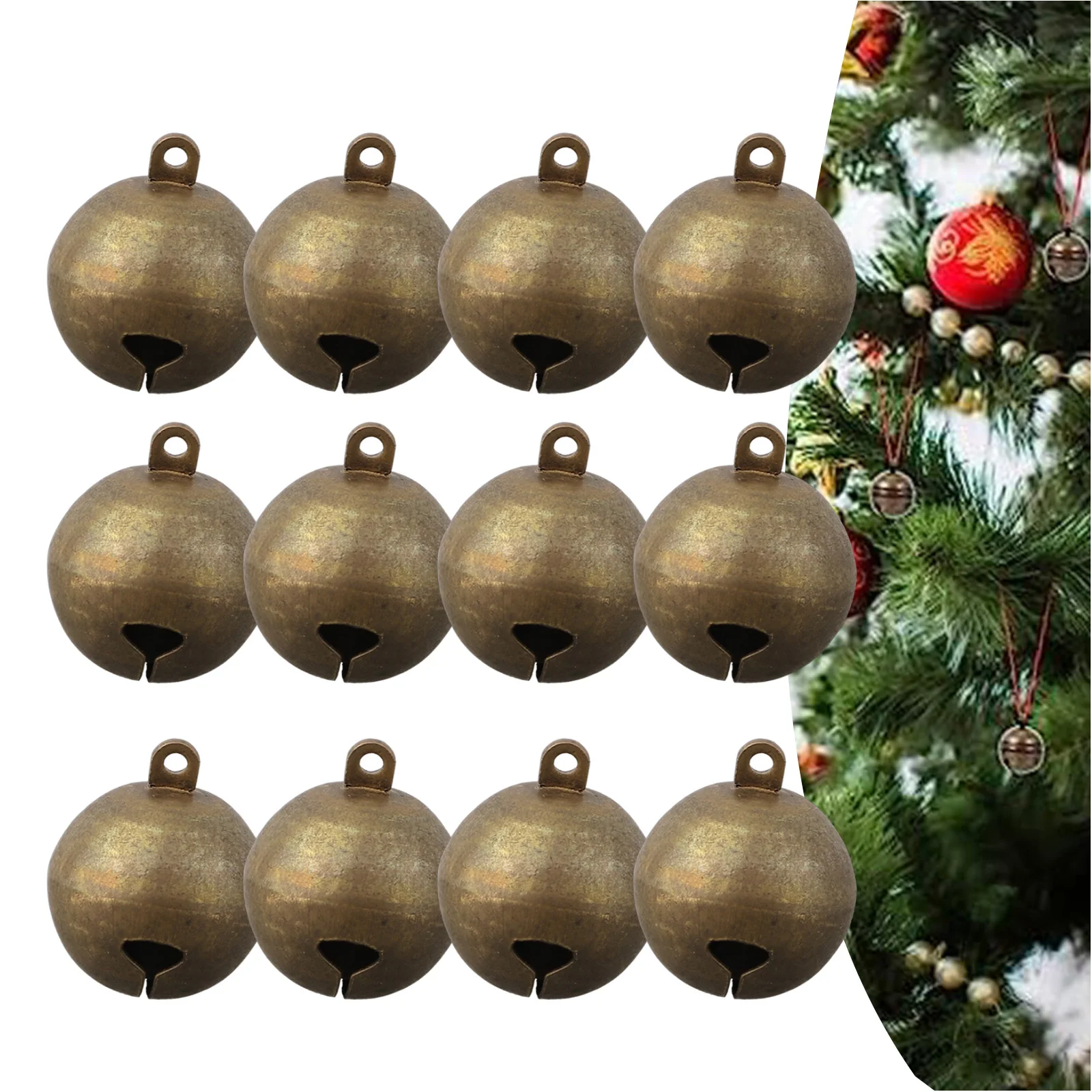 12pcs 25mm Bronze Metal Bells Loose Beads Holiday Party Christmas Decorations DIY Crafts Accessories