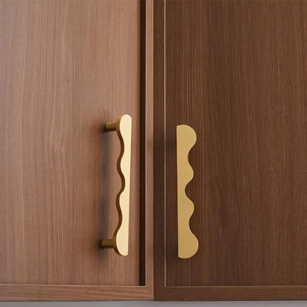 Wave Shape Brass Cabinet Handles Pure Brass Modern Design Drawer Pulls Antique Bronze Wardrobe Door Handles Restaurant Door
