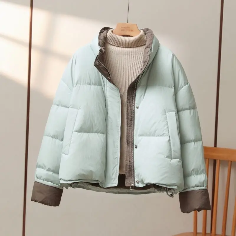 Women's Winter Top Coat Cotton Coat Stand-up Collar Color Block Thickened Simple Comfortable Casual Design Fashion Versatile New