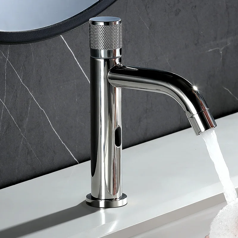 Brass Intelligent Automatic Sensor Bathroom Basin Faucets Hot Cold Water Intelligent Sink Faucet Deck Mount Washing Crane