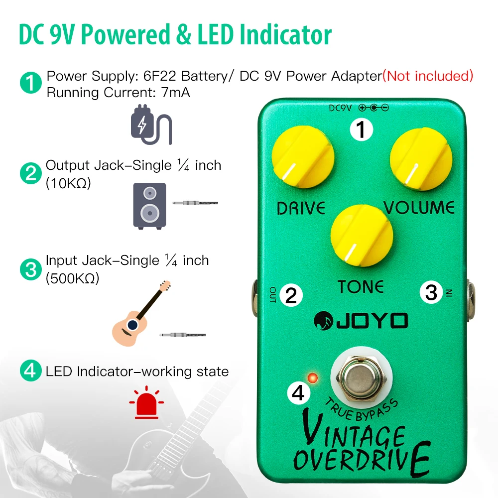 JOYO JF-01 Vintage Overdrive Guitar Pedal Producing Warm Mild Smooth Overtone Overdrive Pedal with Sustain Effect