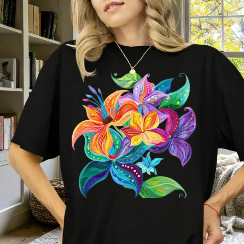 Vibrant Floral SymphonyA Whimsical Burst of T-Shirt Hand-Drawn Botanical Printand Artistic Patterns Canvas Perfect for T-Shirt