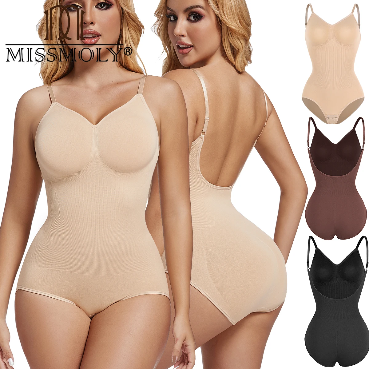 

Miss Moly Low Back Bodysuits Shapewear for Womens Open Crotch Body Shaper Tummy Control Push Up Corset Tops Backless Underwear