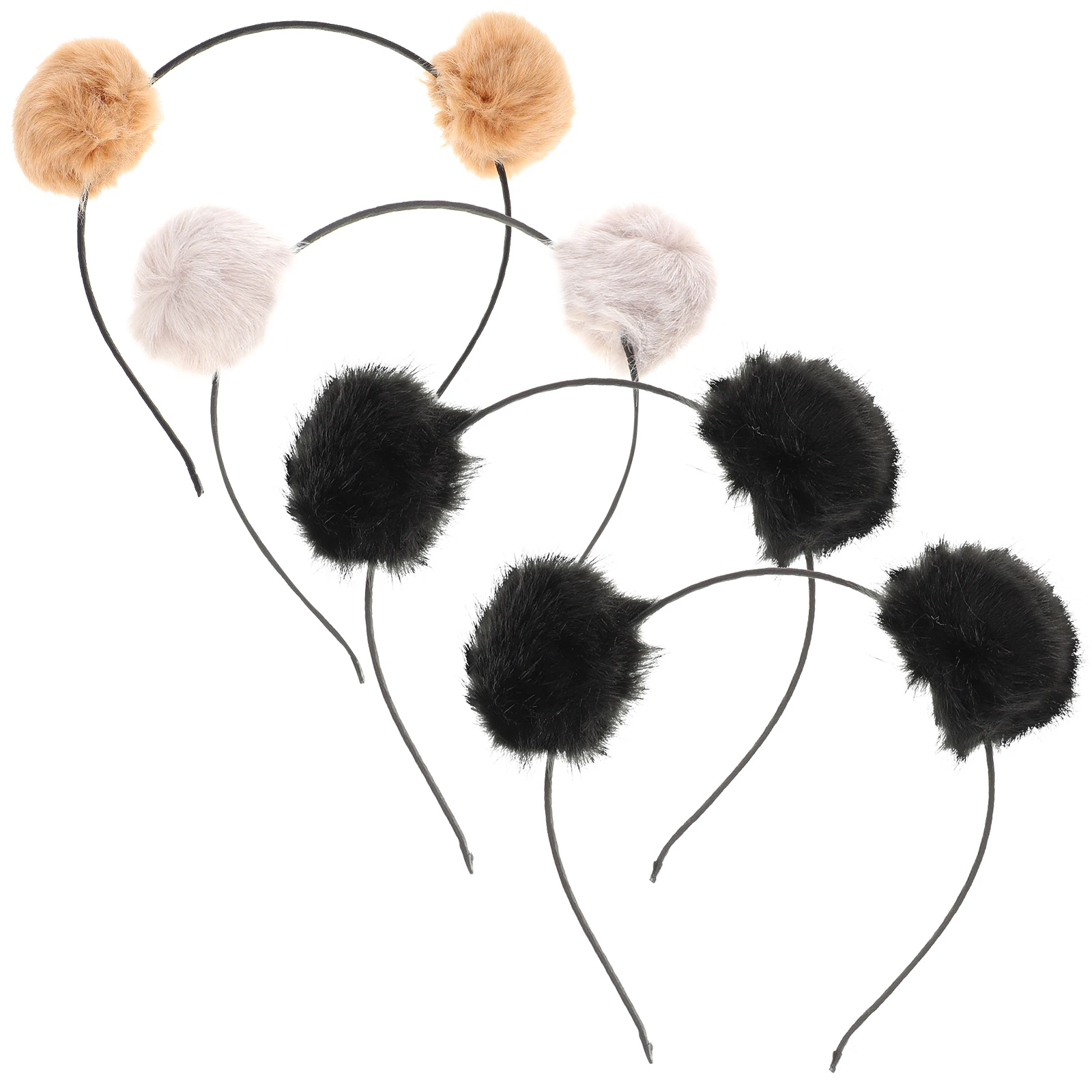 

4Pcs Fuzzy Headb Kids Party Accessory Brown Ears Girl Headb Pom Cat Ear Design Christmas Masquerade Gift