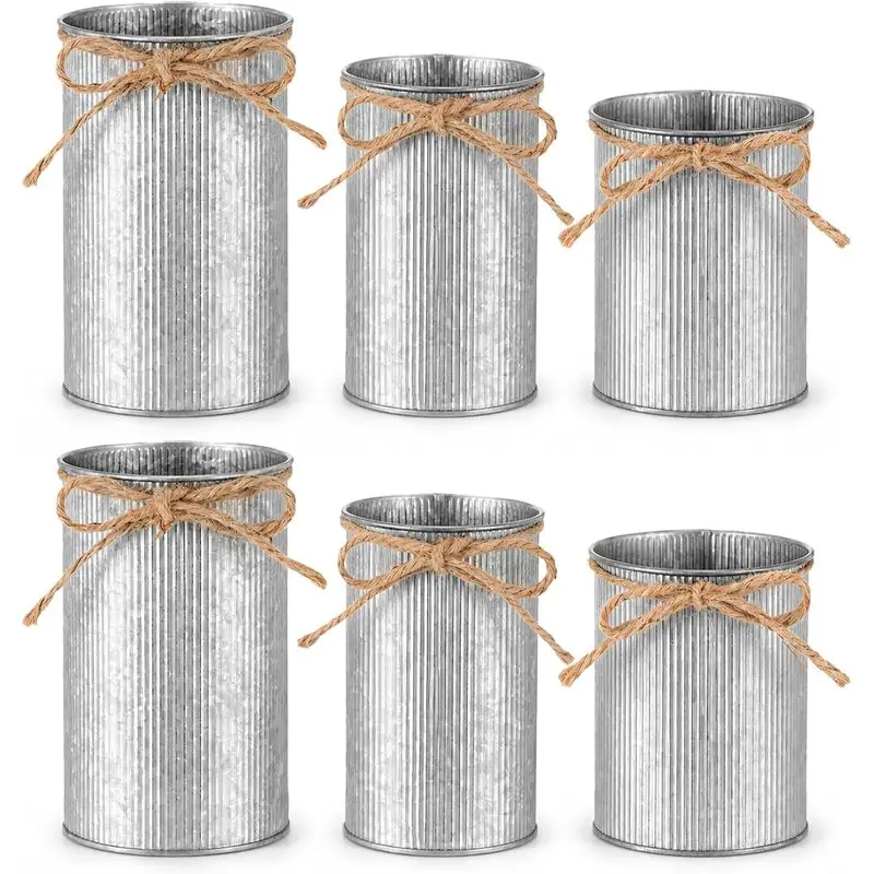2/3Pack Farmhouse Vase Decor with Twine Bow, 3 Sizes Galvanized Metal Vases Rustic Metal Bucket Vase for Home Tabletop Decoratio