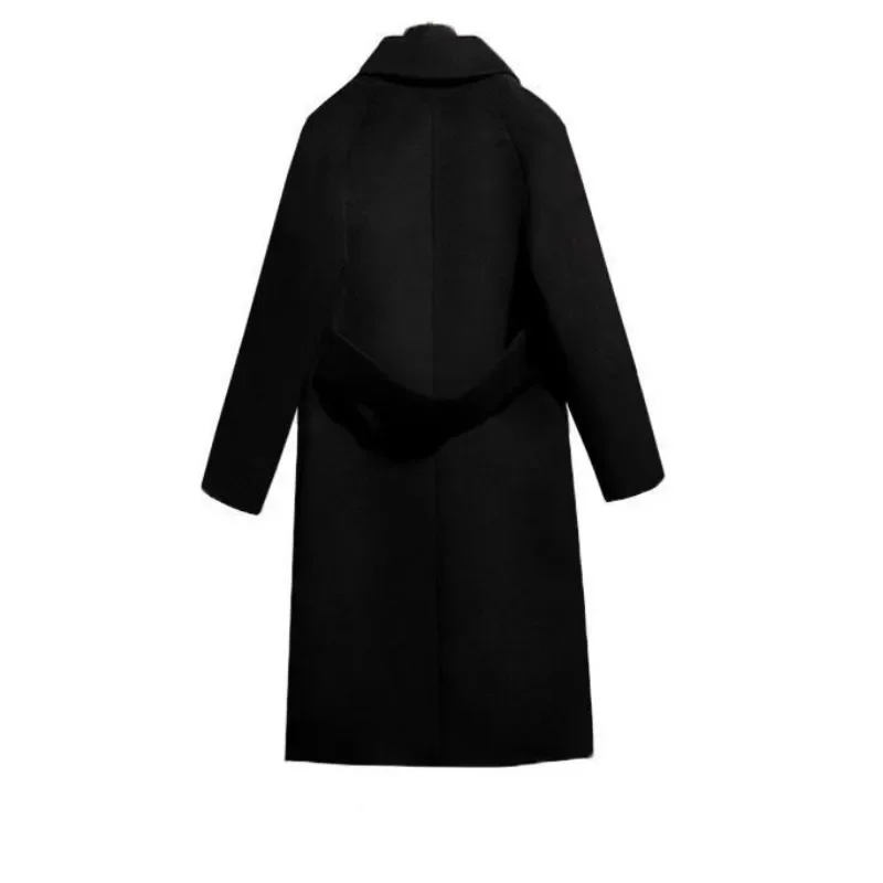 

Blends Coats Women Thickening Wool Double Breasted Females Simple Temperament All-match Solid Trendy Korean Style Long Coat New