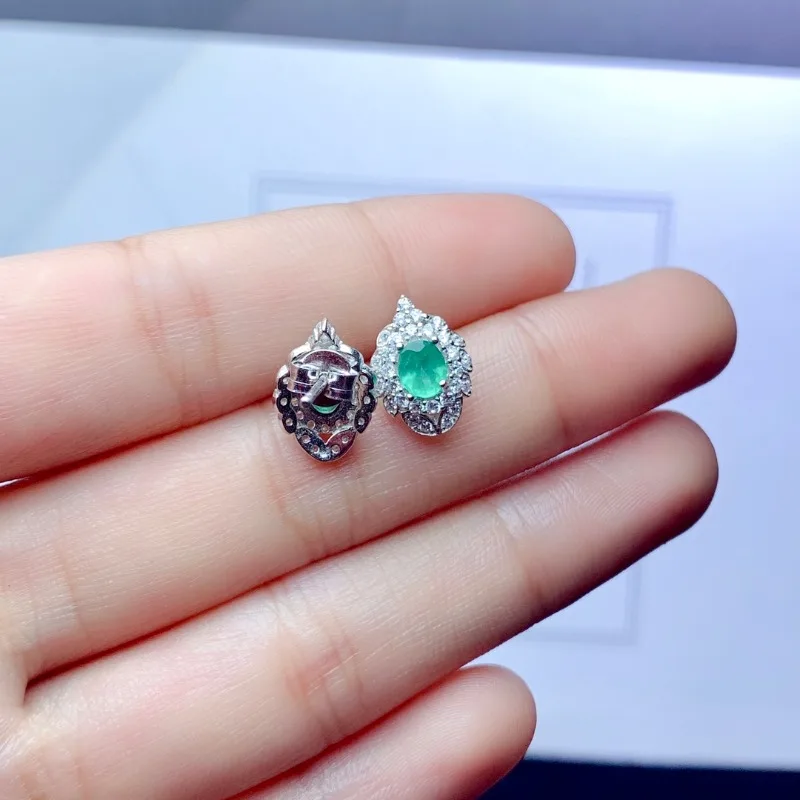 

Real Natural Emerald Earrings Sterling 925 Silver Elegant Fine Jewelry for Women Lady Party Wedding Gift with Box