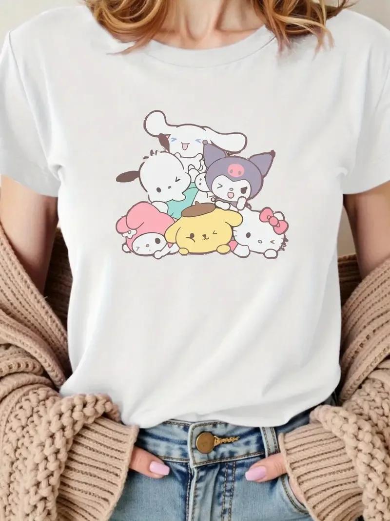 

Cute Sanrio Group Hug Cotton T Shirt Adorable Sanrio Characters in A Cozy Stack Design on Pure Cotton Brings Cuteness and Warmth