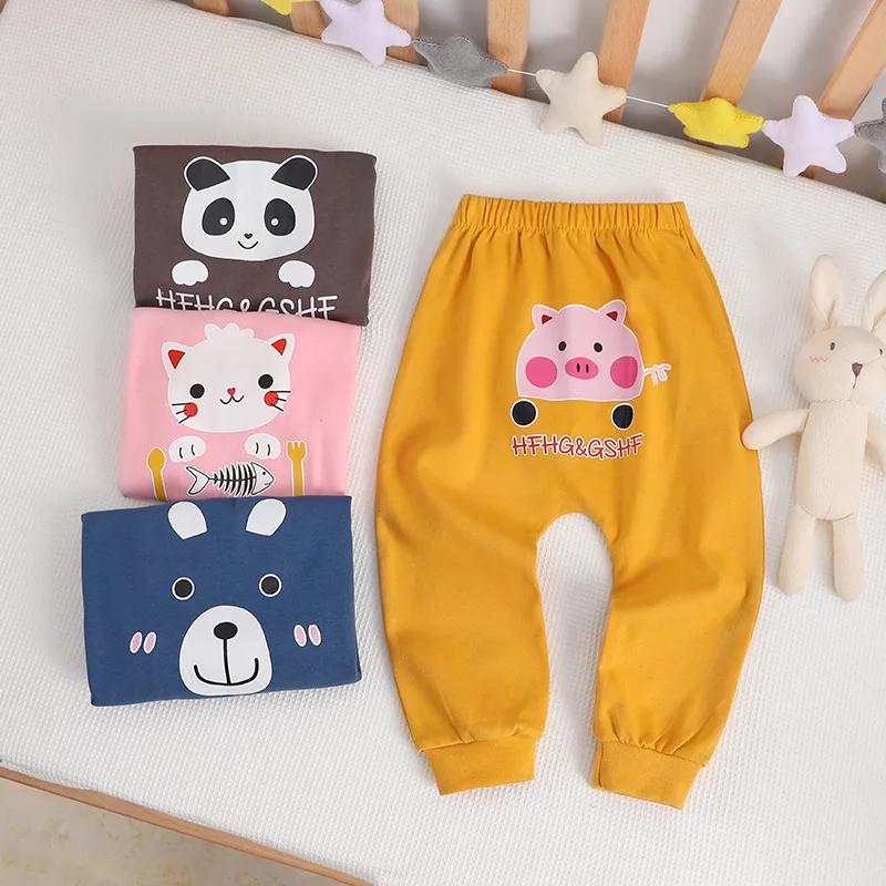 0-4Y Infant Boys Girls Pants Cotton Cartoon Baby Boys Pants Autumn Soft Big PP Baby Boys Loose Trousers