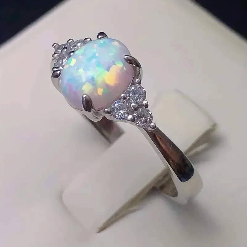 Aobao Ring Retro, Small and Unique Simple Joy Egg shaped Ring Oval White Silver Jewelry Gemstone Rings, Creative Jewelry