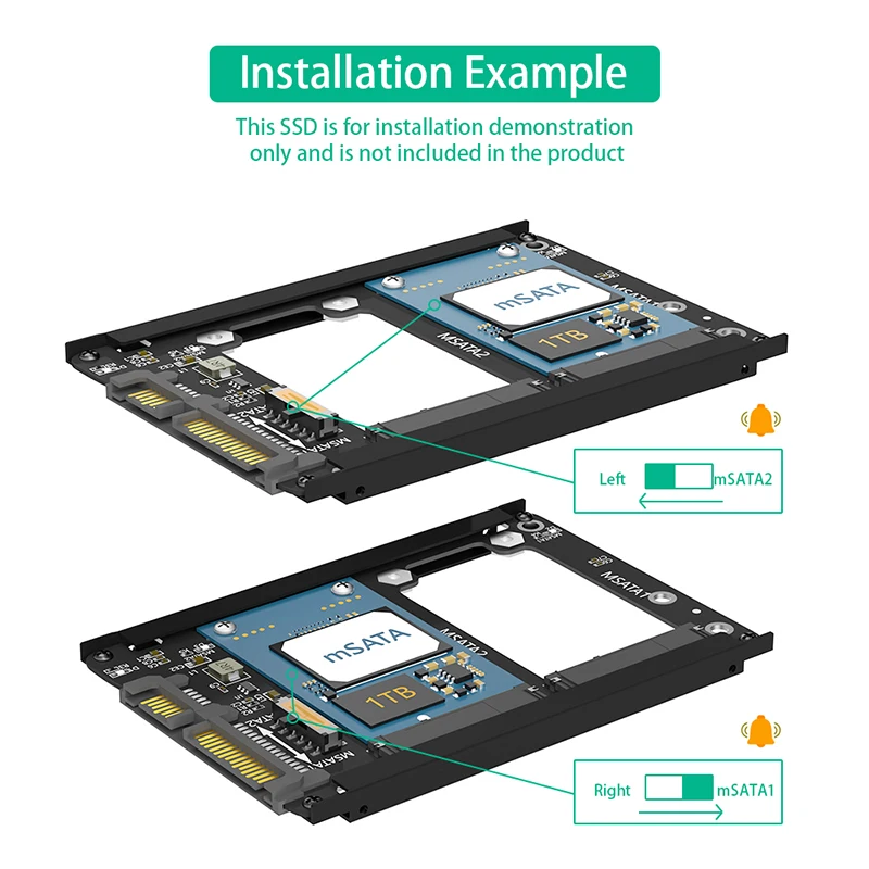 Podwójny adapter mSATA na SATA3.0 Riser Przenośny dysk mSATA SSD na dysk 2,5" 7 mm SATA III 6 Gb ze wspornikiem ramowym do pełnowymiarowego dysku mSATA SSD