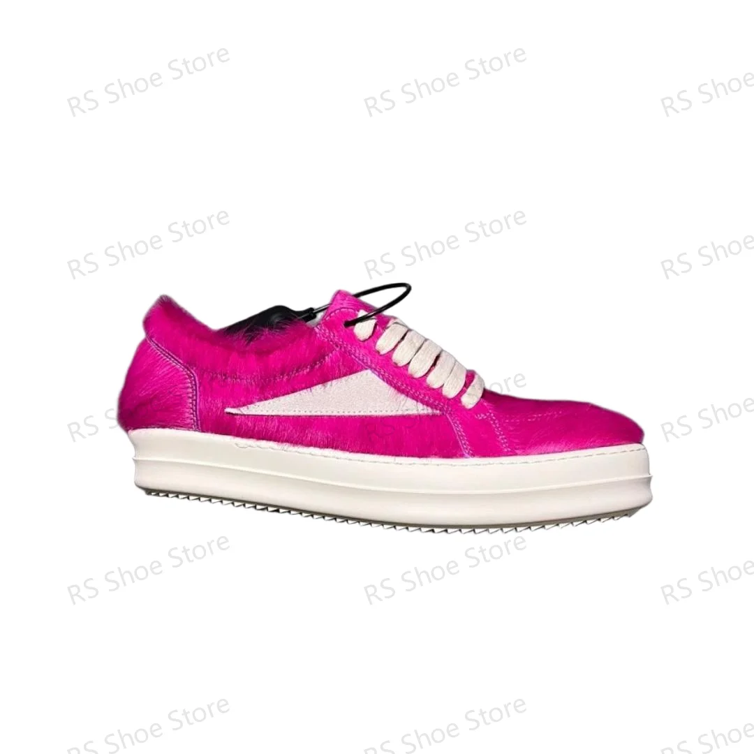 

Ro Classic Men Shoe Rose Pink Horse hair Women Low Top Casual Shoes Classic Design Sneaker Horsehair White Suede Flat Sneakers