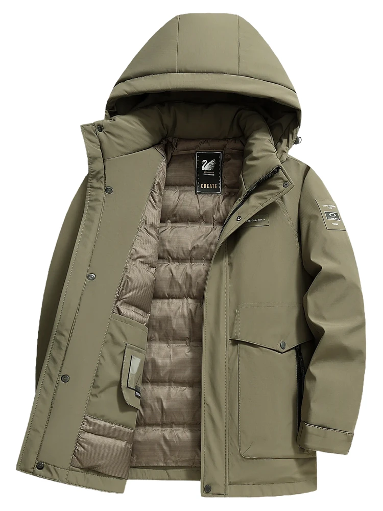 

Утепленная белая пуховая куртка для мужчин: повседневная зимняя теплая верхняя одежда, защита от холода, для мужчин среднего и старшего возраста